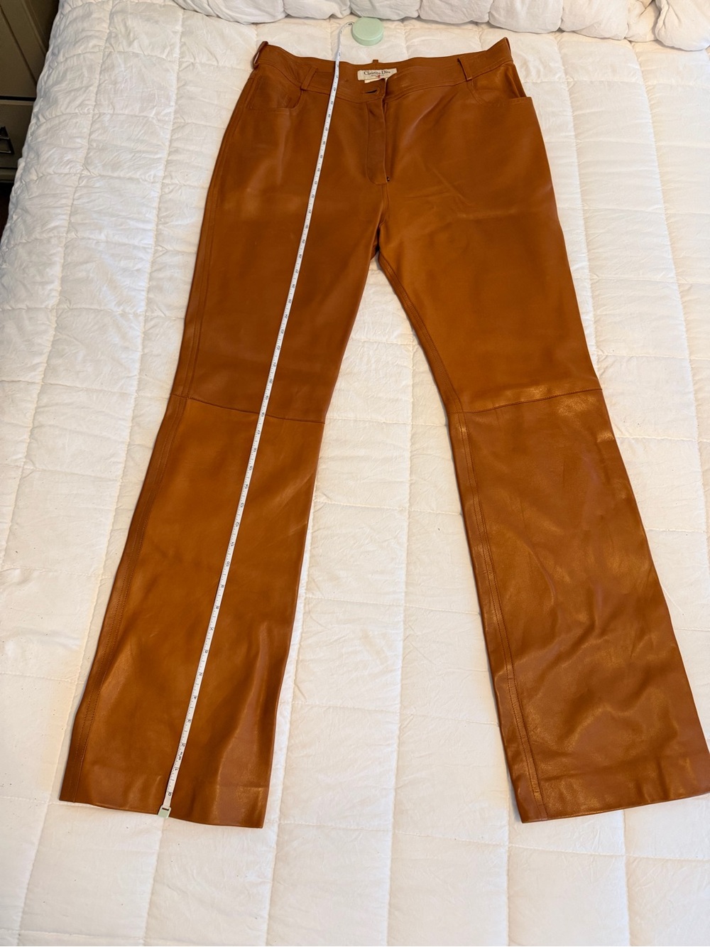 Dior Leather Flare Jeans in Cognac